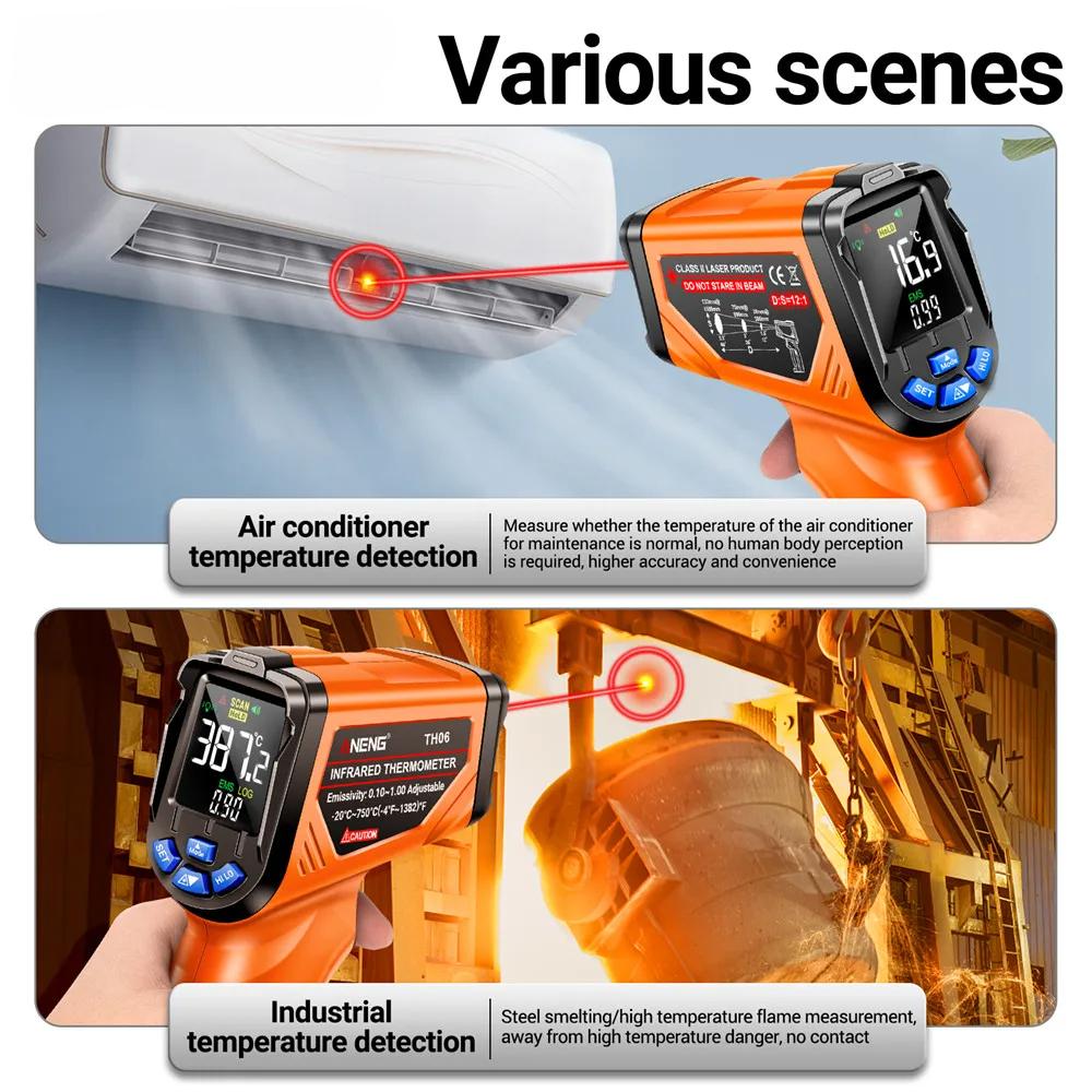 TH06 Dijital Kızılötesi Sıcaklık Sensörü Tabancası 0.1-1.00 Ayarlanabilir VA Ters Ekran Termometre Alet Tespit Aracı
