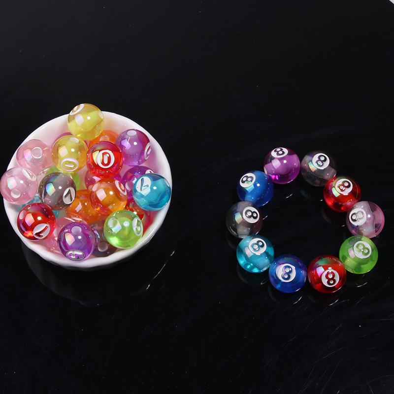 5pcs 16mm Cute Transparent Acrylic Round Digital Billiard Bead DIY Bracelet Necklace Keychain Jewelry Making Accessories