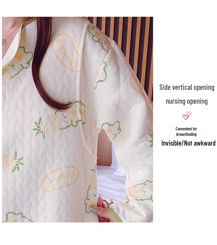 Cozy Maternity Robe & Nursing Nightgown with Breast Pads - Warm, Postpartum Cardigan & Confinement Dress