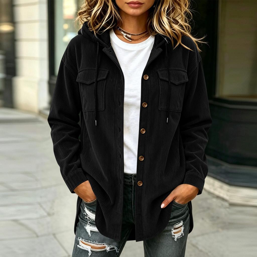 Women's Color Plush Hooded Coat for Fall and Winter