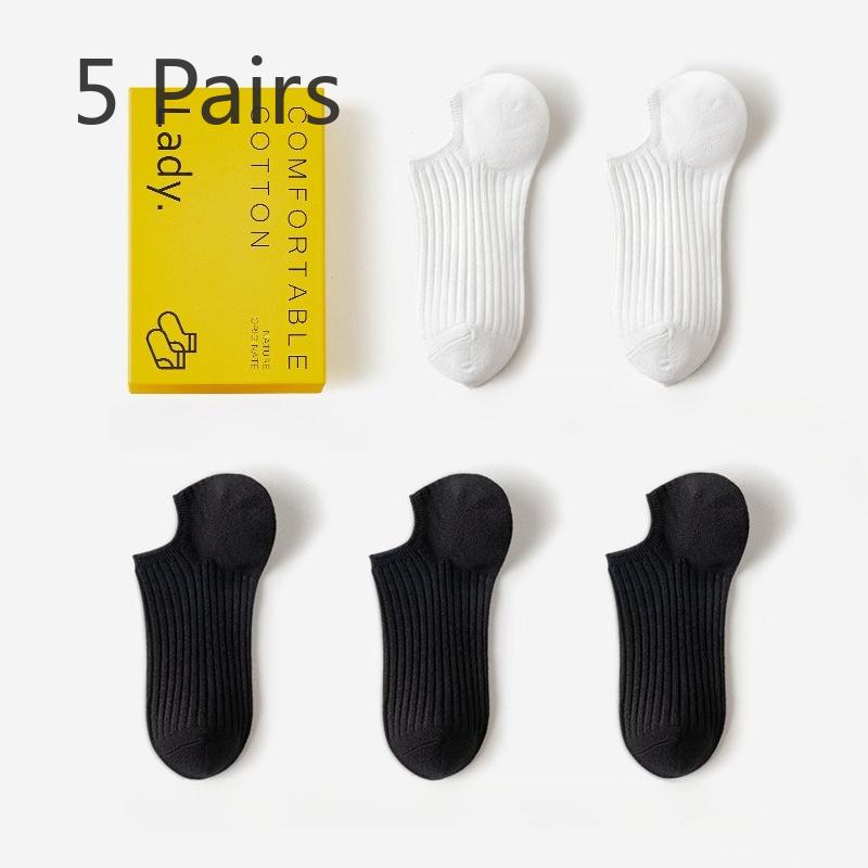 

5 пар подарочная коробка женские летние тонкие хлопковые нескользящие не спадающие носки-лодочки с невидимыми дышащими дезодорирующими влагоотводящими свойствами 5 Pairs