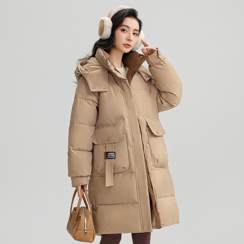 Down cotton jacket women's mid-length model 2025 winter new thickened padded jacket hooded jacket loose Korean cotton jacket