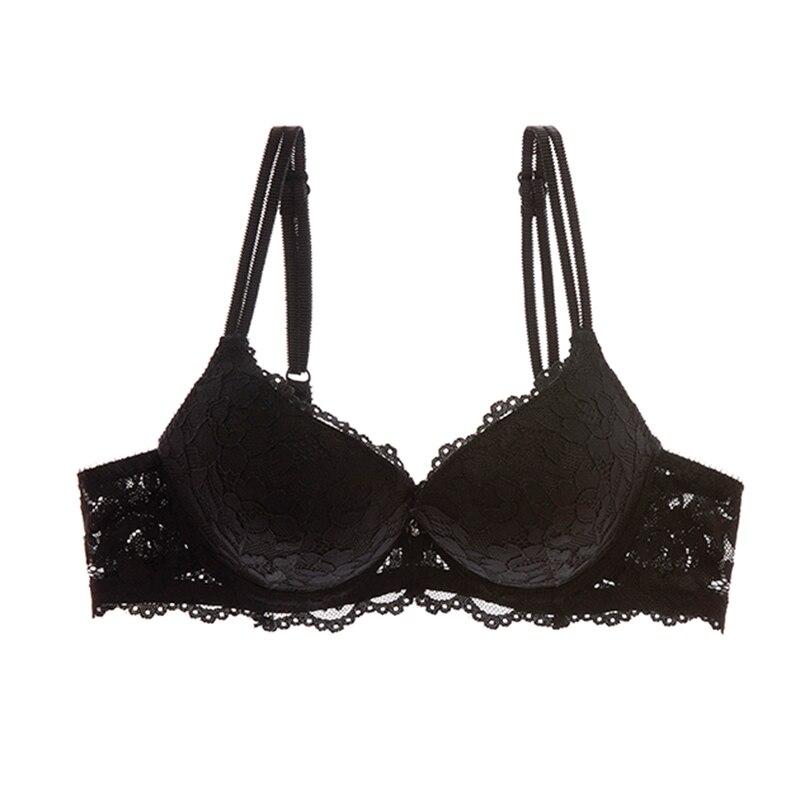 Sexy Push Up Bra Deep V Brassiere Thick Cotton Women Underwear Lace Purple Embroidery Flowers Lingerie
