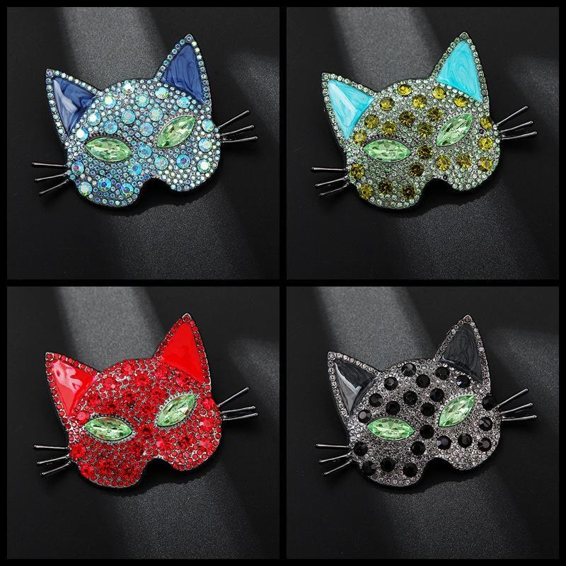 Sparkling Cat Head Brooches For Women Unisex 4-Color Luxury Lovely Kitty Pets Animal Office Party Brooch Pins Gifts