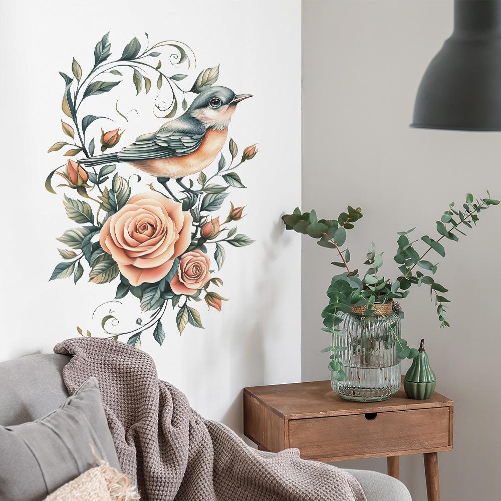 Painted Rose Branch Bird Bedroom Living Room Home Background Beautification and Decoration Wall Stickers