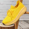 Unisex Chunky Sneakers Breathable Knitted Yellow Platform Running Shoes Lightweight Casual Sports Footwear for Jogging Training