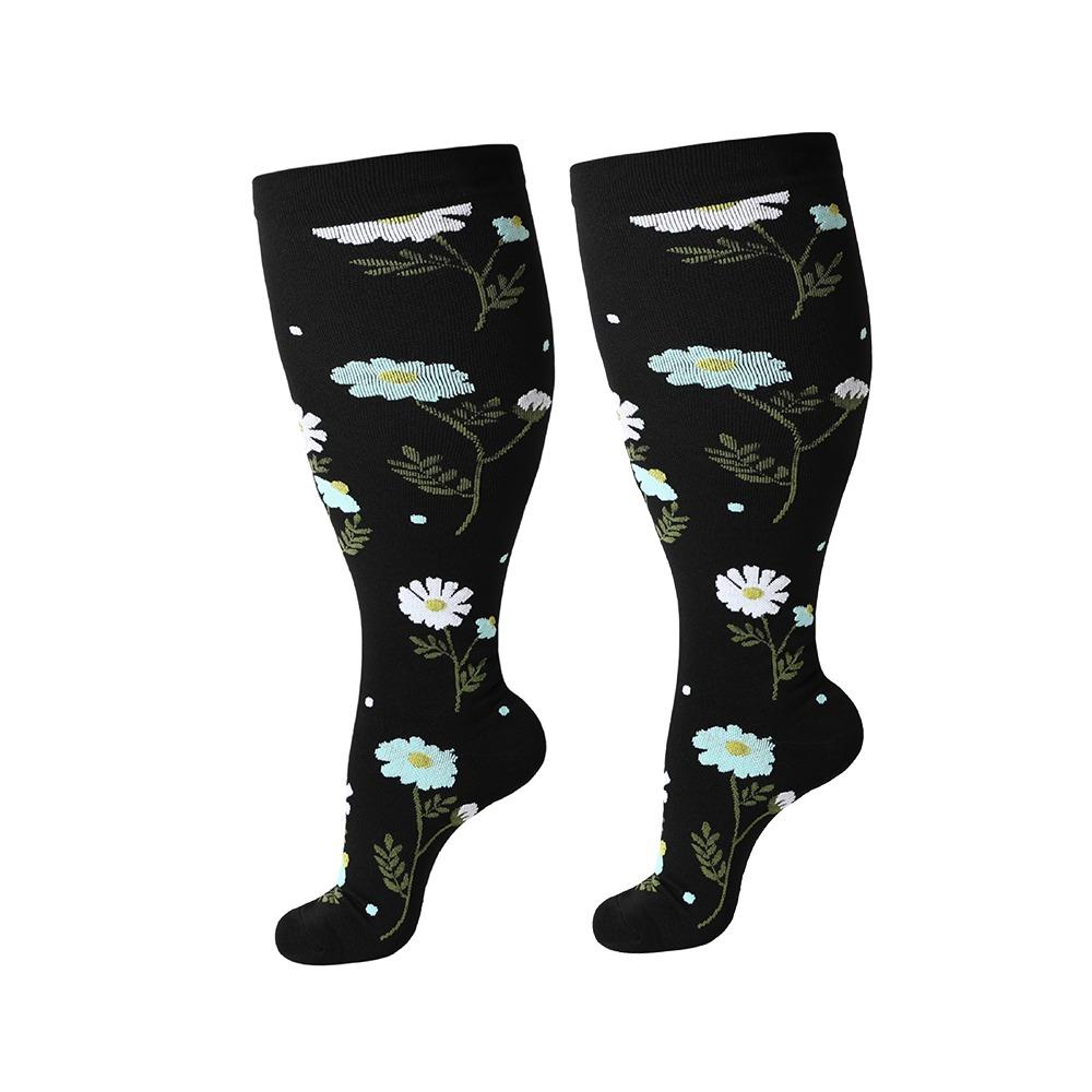 

Компрессионные носки с цветочным узором большого размера для икр и ног, чулки от варикозного расширения вен, марафон 2XL-Style 2
