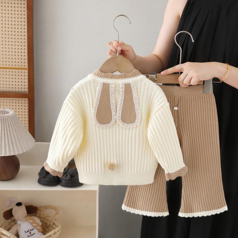 Girls Sweater Knitted Jacket Autumn New Little Girl Pants Two-piece Set Girls Cardigan Knitted Suit