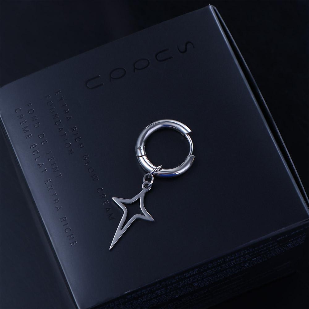 Stainless Steel Cross Star Dangle Earring Men Hoop Earring Korean Style Ear Cuff Clip Earring