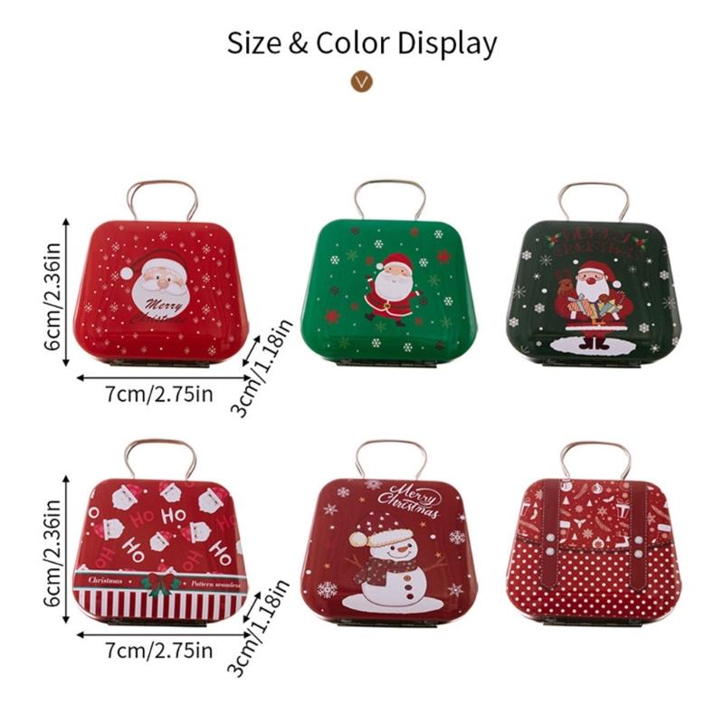 2Pcs Portable Christmas Iron Candy Container Christmas Cheer Candy Holders Snacks Case with Colorful Seasonal Pattern