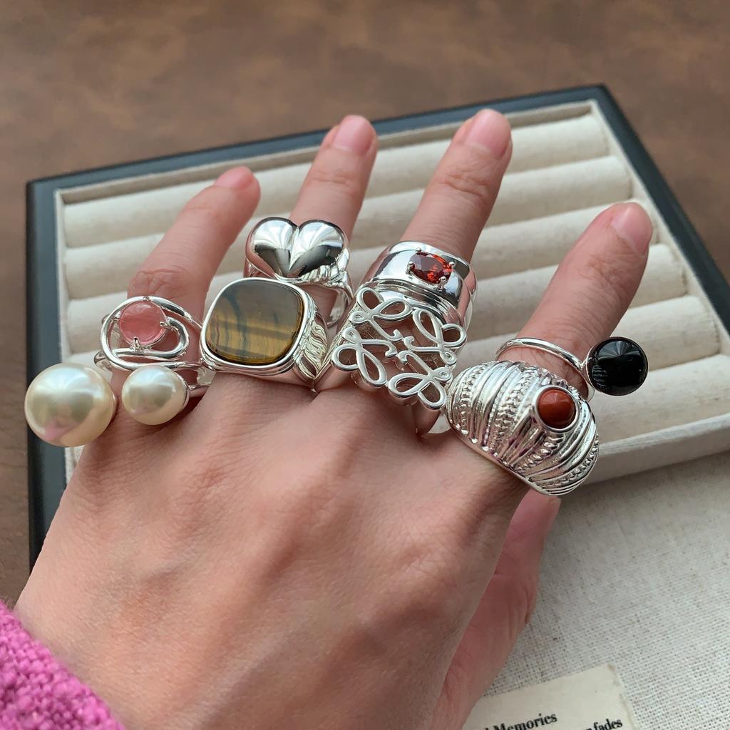Welfare Cold Wind Resin Ring Zircon Ring Versatile Spiral Ring Fashionable Personality Women