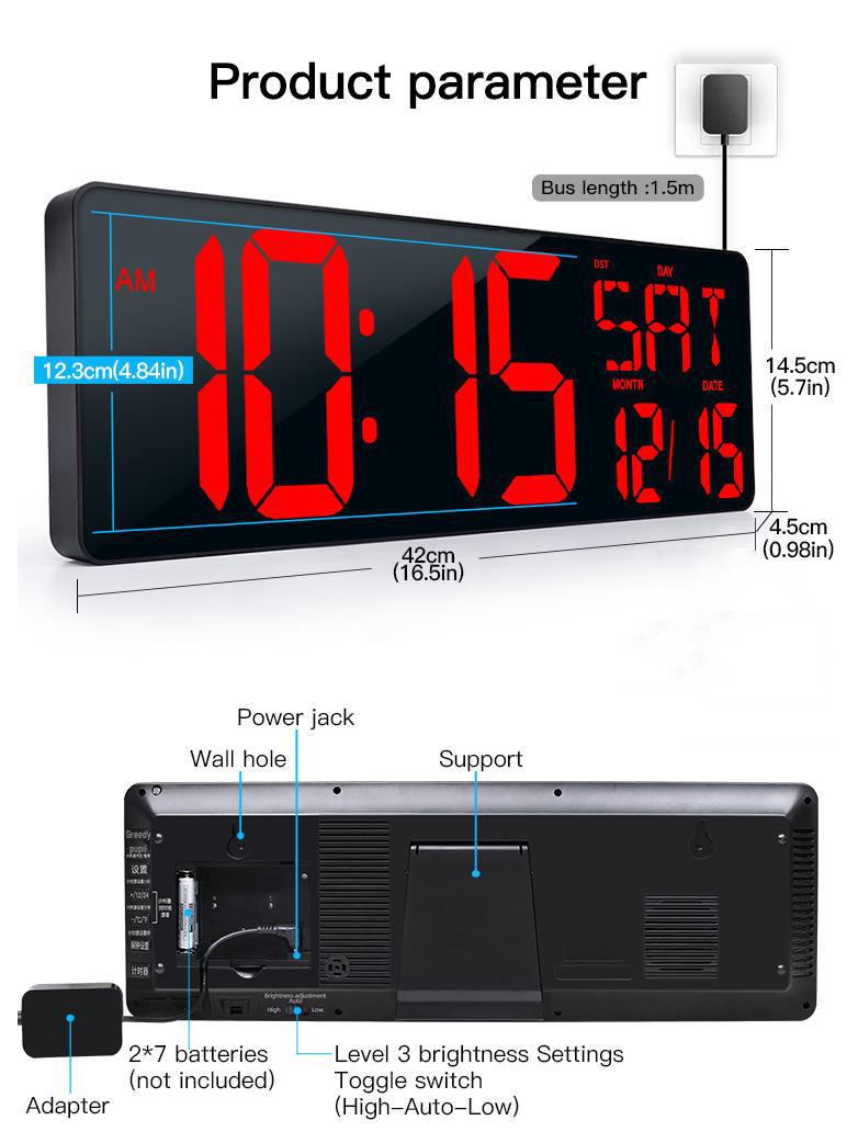 

Многофункциональные светодиодные часы с большим экраном 42 см, вечным календарем и дисплеем температуры 42*14.7*4CM красный
