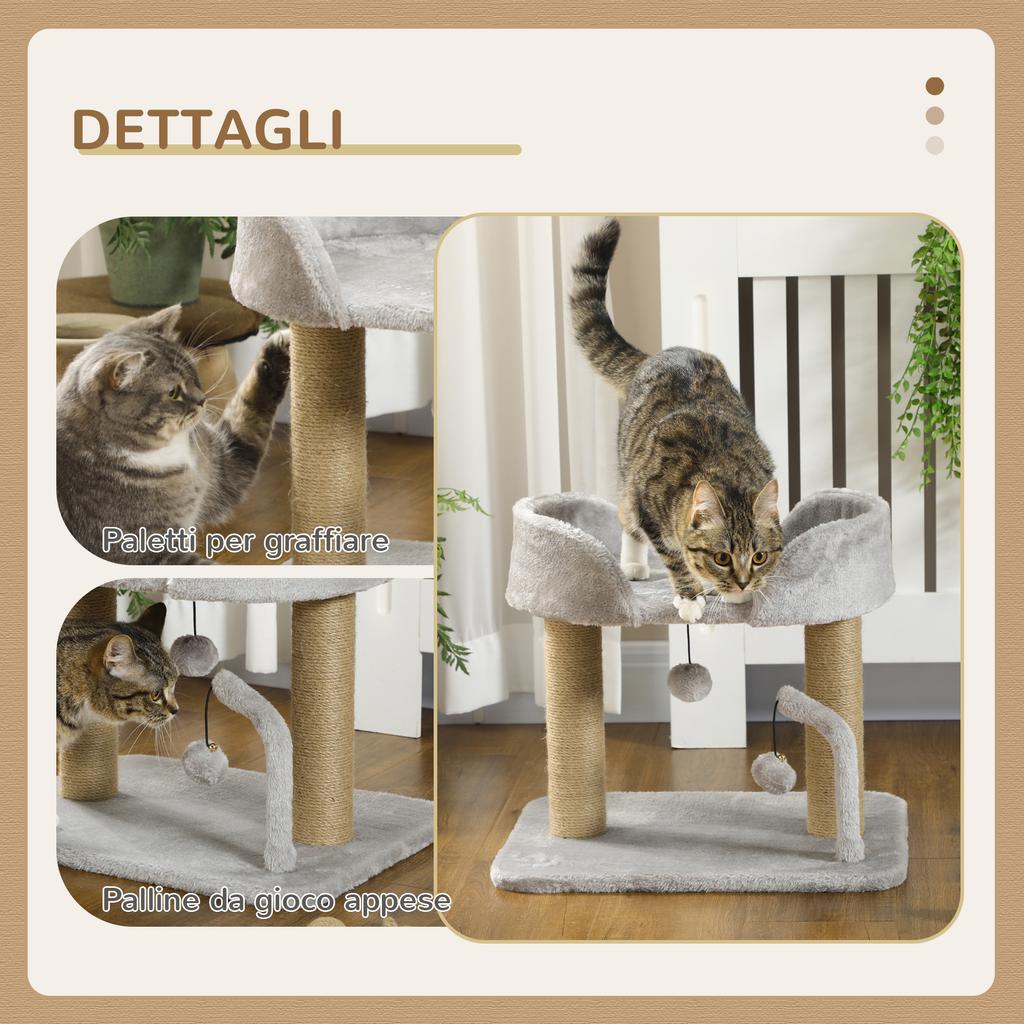Cat Tree with Jute Scratching Post, Bed and Balls, 48x38x42 cm, Grey