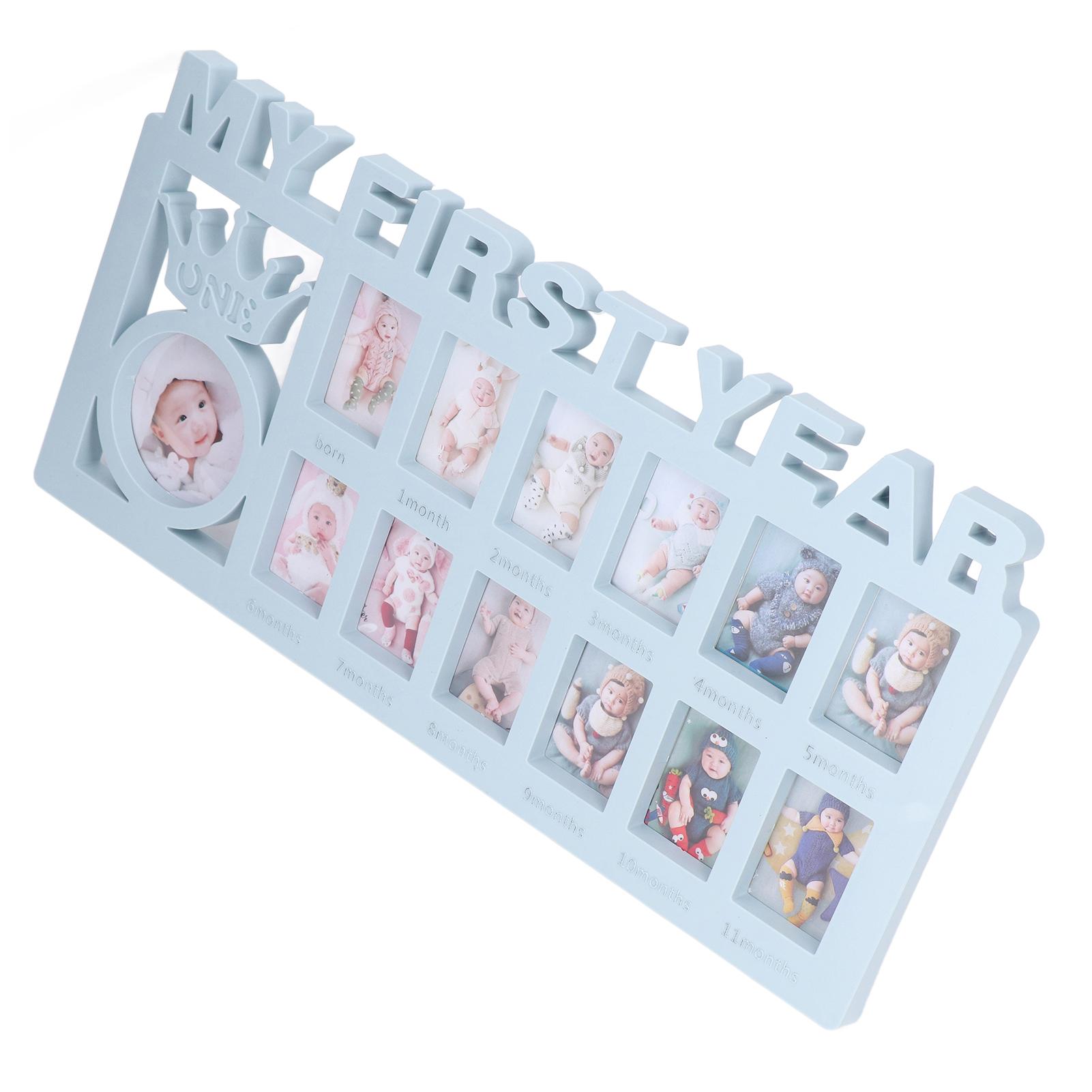 Рамка для фотографий новорожденного Прочная полированная 12 маленьких рамок для фотографий Запись ежемесячного роста ребенка Рамка для фотографий ребенка для подарка Blue