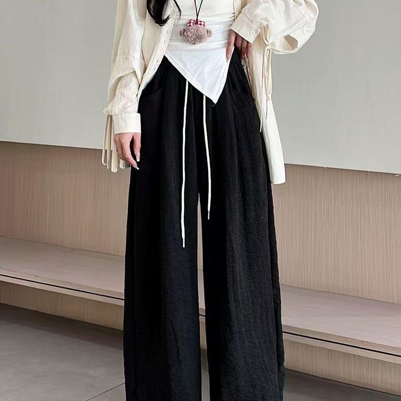 Lazy Style Milk Mousse Cloud Pants for Women Spring Loose Slim Drawstring Casual Versatile Floor Wide Leg Pants
