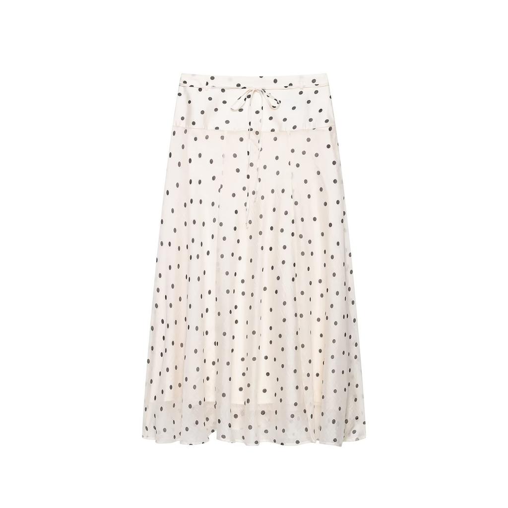 European and American Style, New Women's Clothing, Foreign Style Fashion Polka Dot A-shaped Hem Midi Skirt