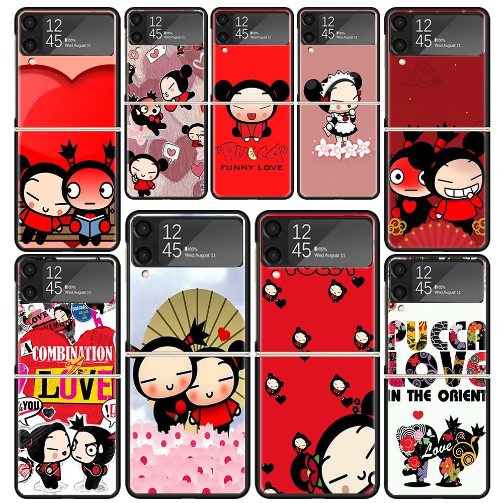Cute Cartoon Pucca Garu Clear Phone Case For Samsung Z Flip 7 6 5 4 3 Galaxy ZFlip7 ZFlip6 ZFlip5 ZFlip4 ZFlip3 5G Print Cover C
