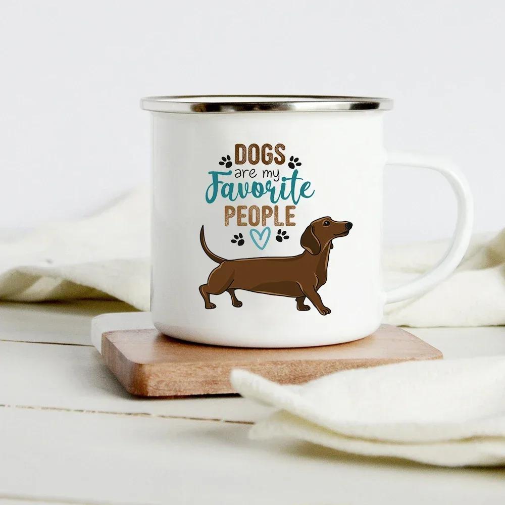 Lustiger Dackel-Druck Kreative Emaille-Tasse Kaffee-Weintassen Cartoon-Hunde Pfote Party-Getränk Bier Saft Milch Tassen Geschenke für Liebhaber Hund