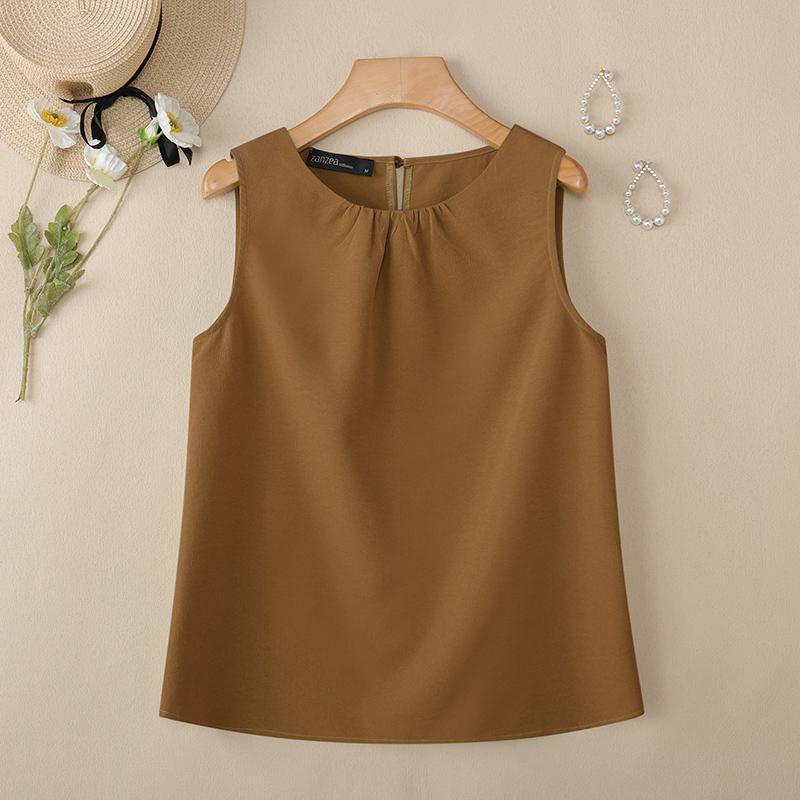 ZANZEA Women Casual Round Neck Summer Sleeveless Tank Tops