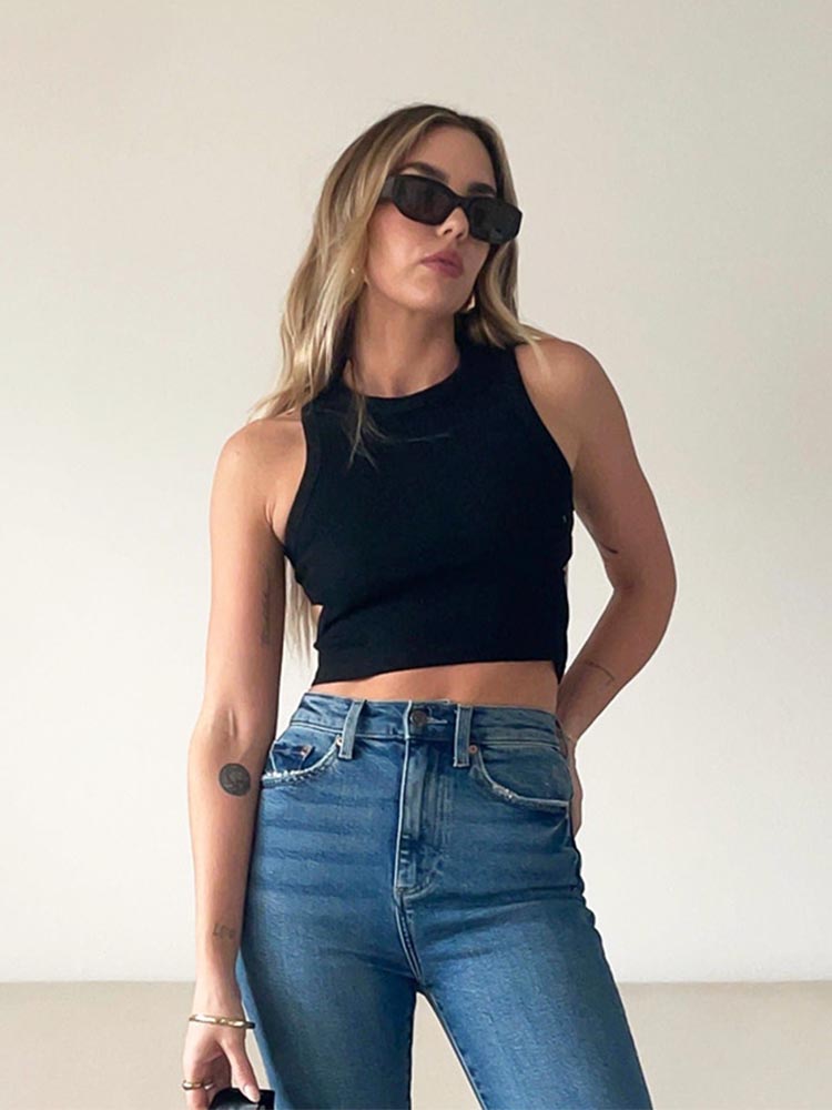 

Летняя однотонная футболка без рукавов, женские трикотажные топы с боковыми отверстиями, трикотажные топы, базовая одежда, уличная одежда S чёрный