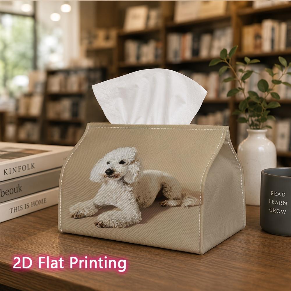 1pc, 2d Flat Printing, Tissue Box White Poodle Pattern Printed Tissue Box, Suitable for Home, Car, and Party Decoration Tissue Holder, Perfect for Chr