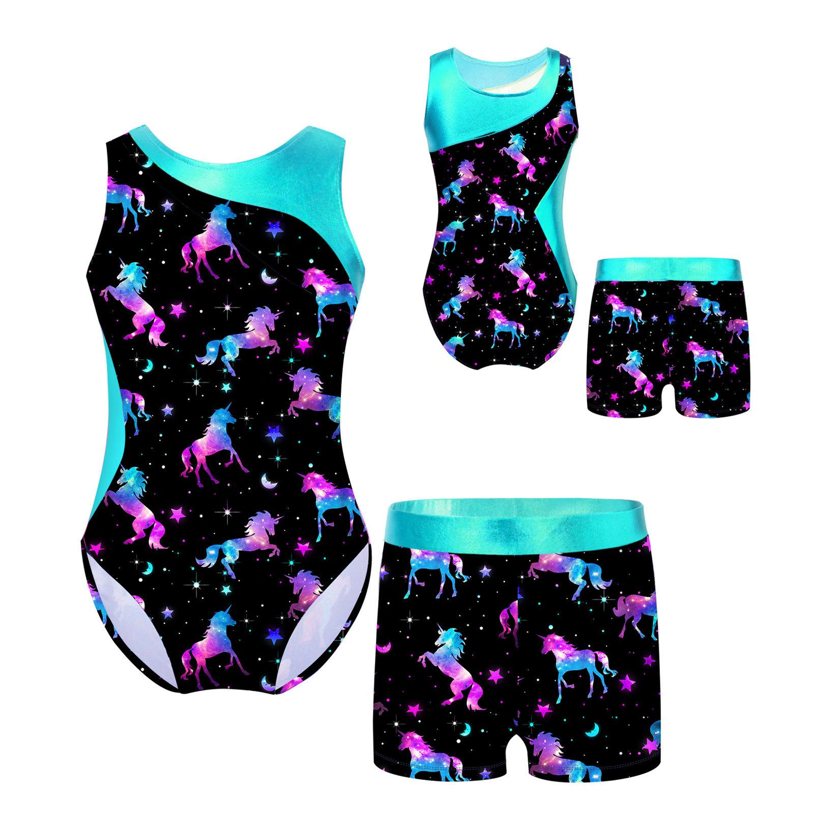 

Гімнастичне купальник і шорти без рукавів для дівчаток Дитячий комбінезон для балетного танцю Балетний комбінезон 7-8 Years синій/чорний