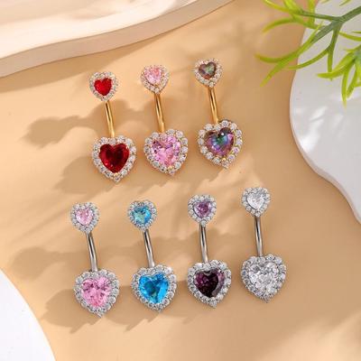 Rhinestone Zircon Navel Ring Love Body Piercing Jewelry Shiny Double Heart Belly Button Ring  Women