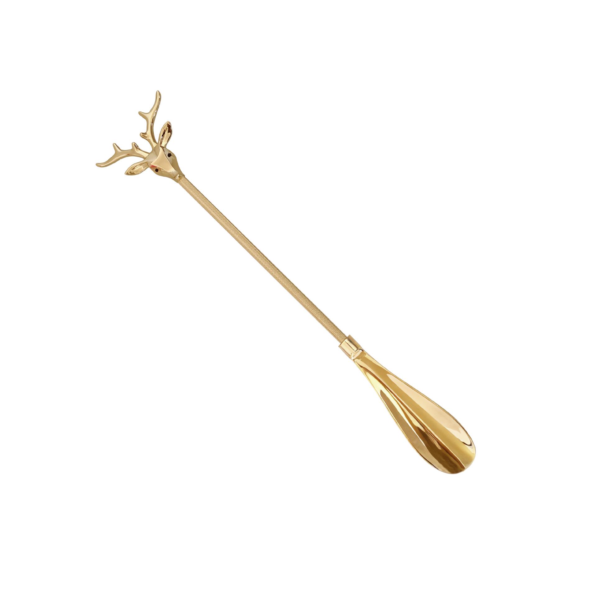 European Classical Brass Deer Head Shoehorn - Creative One-Piece Extended Shoe Lifter