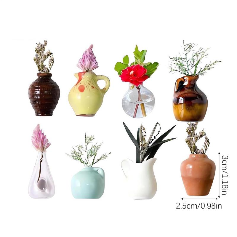 8Pcs Vase Fridge Magnets 3D Refrigerator Stickers Kitchen Office Refrigerator Decoration For Flowers Green Plant On Kitchen
