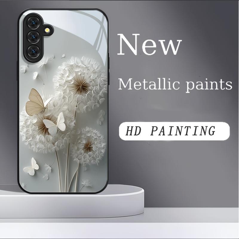 Funda de cristal para teléfono con pintura metálica de diente de león adecuada para Samsung Galaxy S26 S25 S24 S23 S22 S20 FE Ultra Plus cubierta trasera anticaí