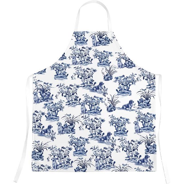 Chinoiserie Blue and White Toile Weiner Doxie Dog WaterproofApron for Cooking Kitchen Dishwashing Baking Grill Golden Retriever