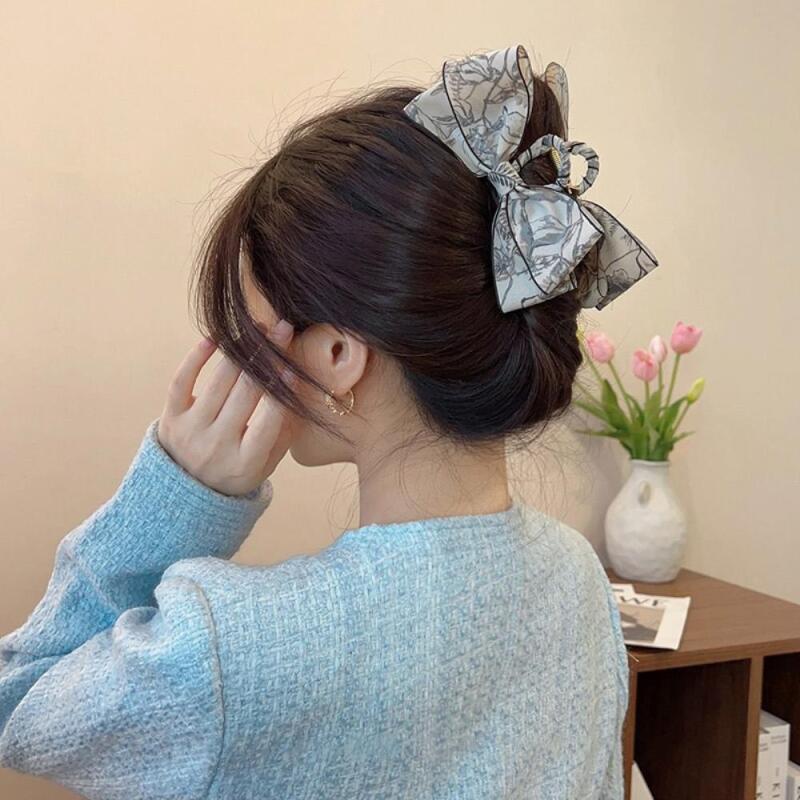 Ribbon hair clip, feminine floral crown hairpin Sky