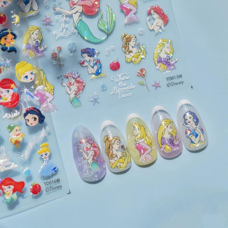 5D Disney Series Nail Stickers Mermaid Self Adhesive Nail Accessories Cartoon Characters Bright Colors Long Lasting Nail Parts