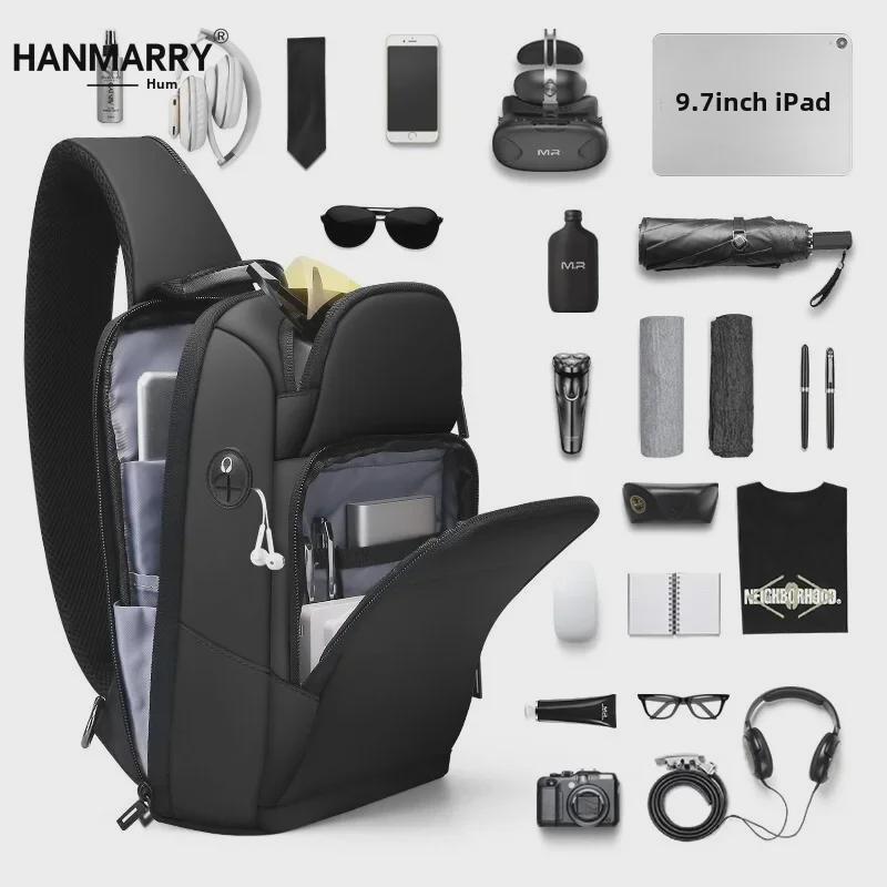 Men's Splash-Proof Cross-Border Chest Bag with USB Charging Port - Large Capacity, Single-Shoulder Messenger Backpack