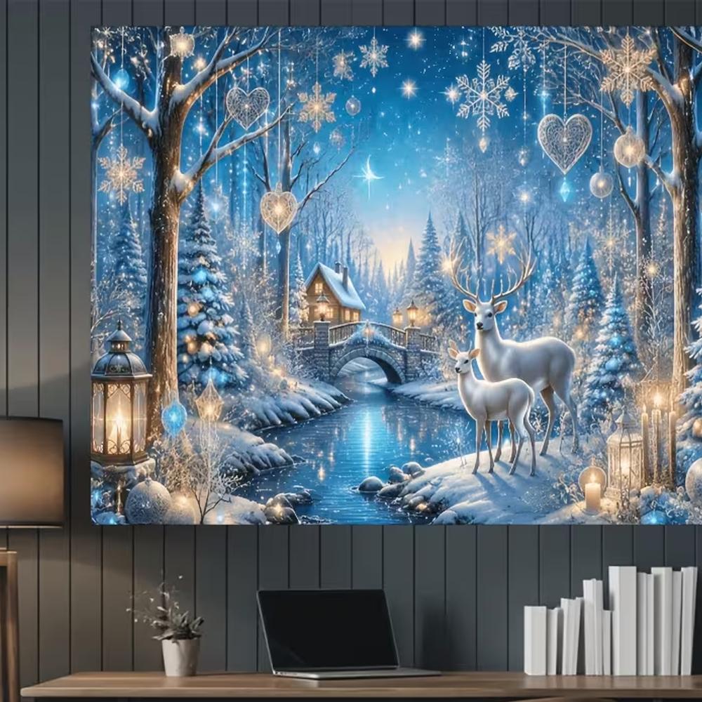 Christmas reindeer themed photo backdrop, holiday decoration, background for winter photo booth,4672
