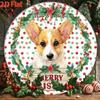 Metal Round Christmas Sign - Holiday Wall Decor with Dog Design