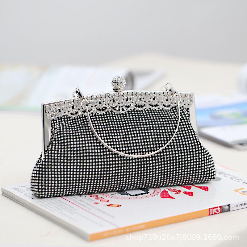 

Handmade Water Diamond Evening Bag Satin Fabric with Hand Strap Wedding Banquet Clutch Bag Soft Polyester Lining Chinese Origin чёрный