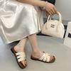 2025 summer new square head foreign trade large size flat heel slippers women's European and American casual fashion cool slippers women's shoes
