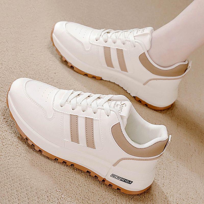 Women's Versatile Leather Sneakers - 2024 Autumn, Thick-Soled, Non-Slip, Lightweight Popular Style, Forrest Gump Shoes 5115