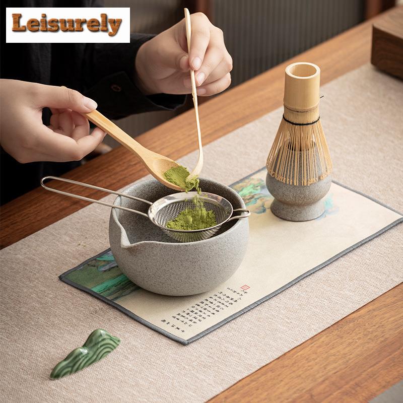 Japoński Zestaw do Herbaty z Grubej Ceramiki Kompletny Zestaw Miotełka do Mieszania Matchy Japoński Zestaw Matcha Zestaw do Parzenia Herbaty Uchwyt na Herbatę Ceremonia Herbaty