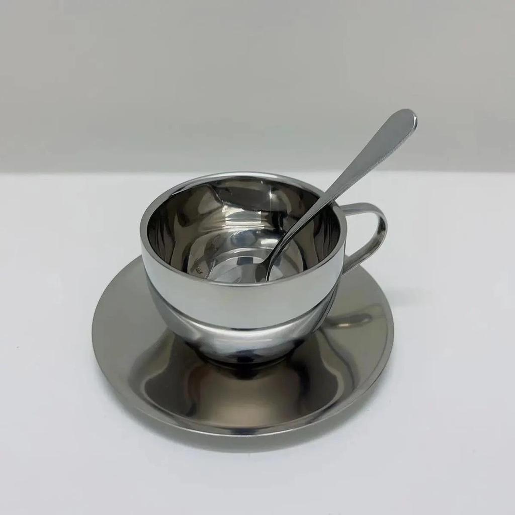 Stainless Steel Coffee & Tea Cup with Saucer and Spoon