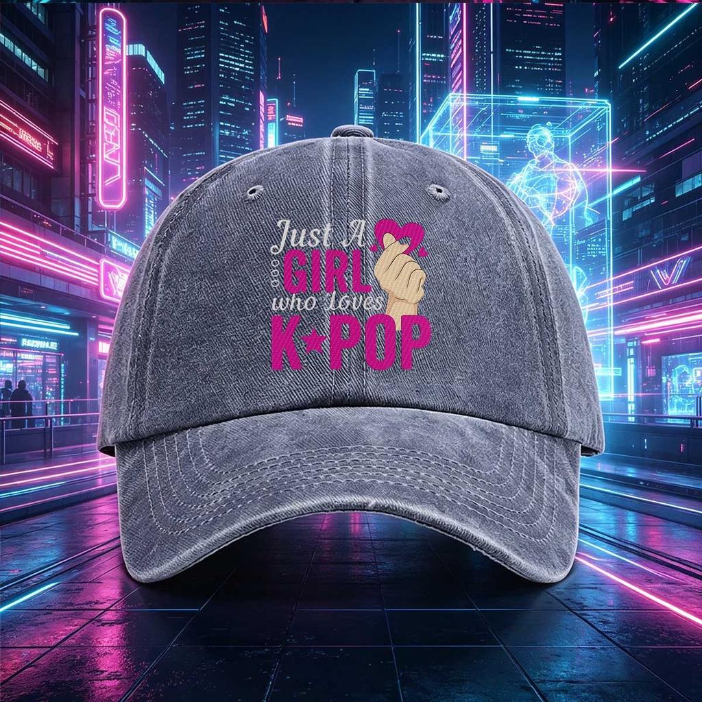 pc Just A Girl Who Loves KPOP Print Baseball Cap Adjustable Casual Hat Cute Heart Star Design Suitable for Daily Wear