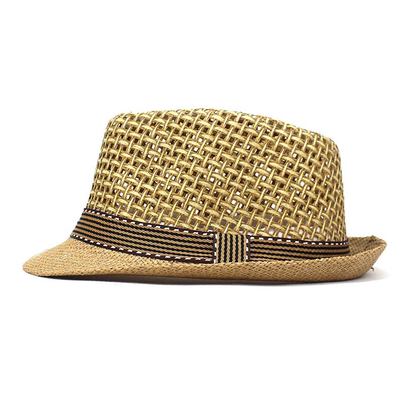 Britische Männer Strandsonnenhüte Sommer Cowboy Fedora Retro Jazzhut Atmungsaktive Strohhüte Outdoor Panama Mann Gentleman Urlaubs-Sonnenhut