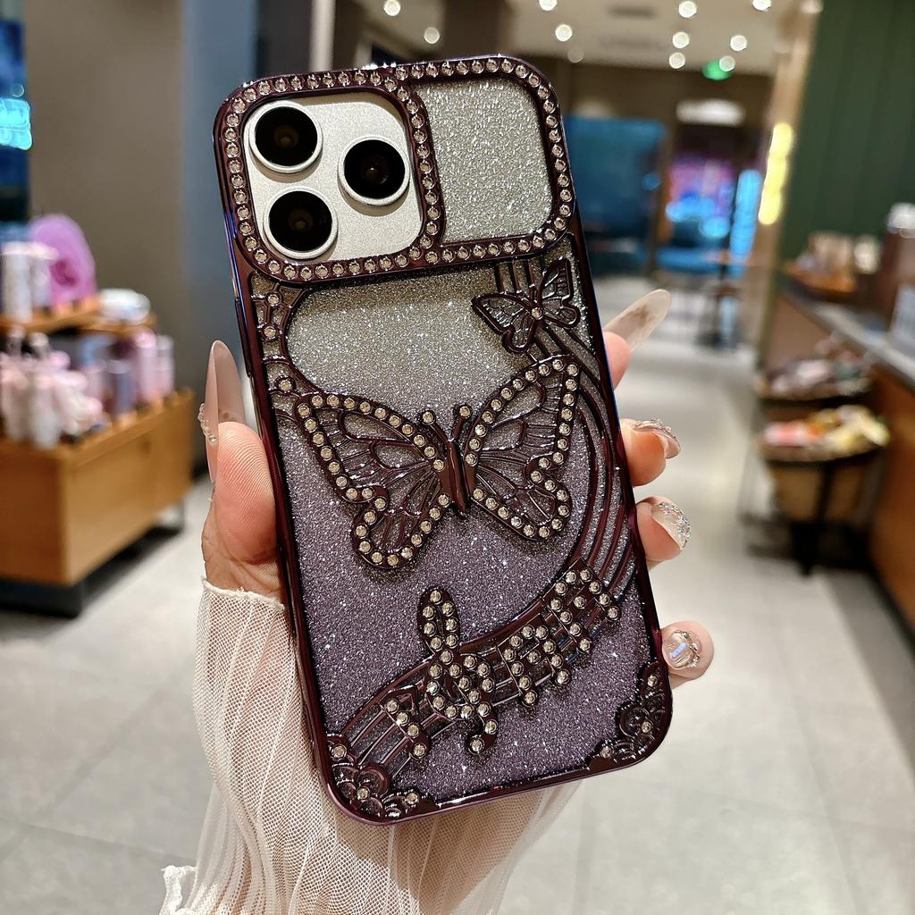 Popular Gradual Change Glitter Butterfly Mobile Phone Case for iPhone17Promax Hollow Apple 17 Protective Case