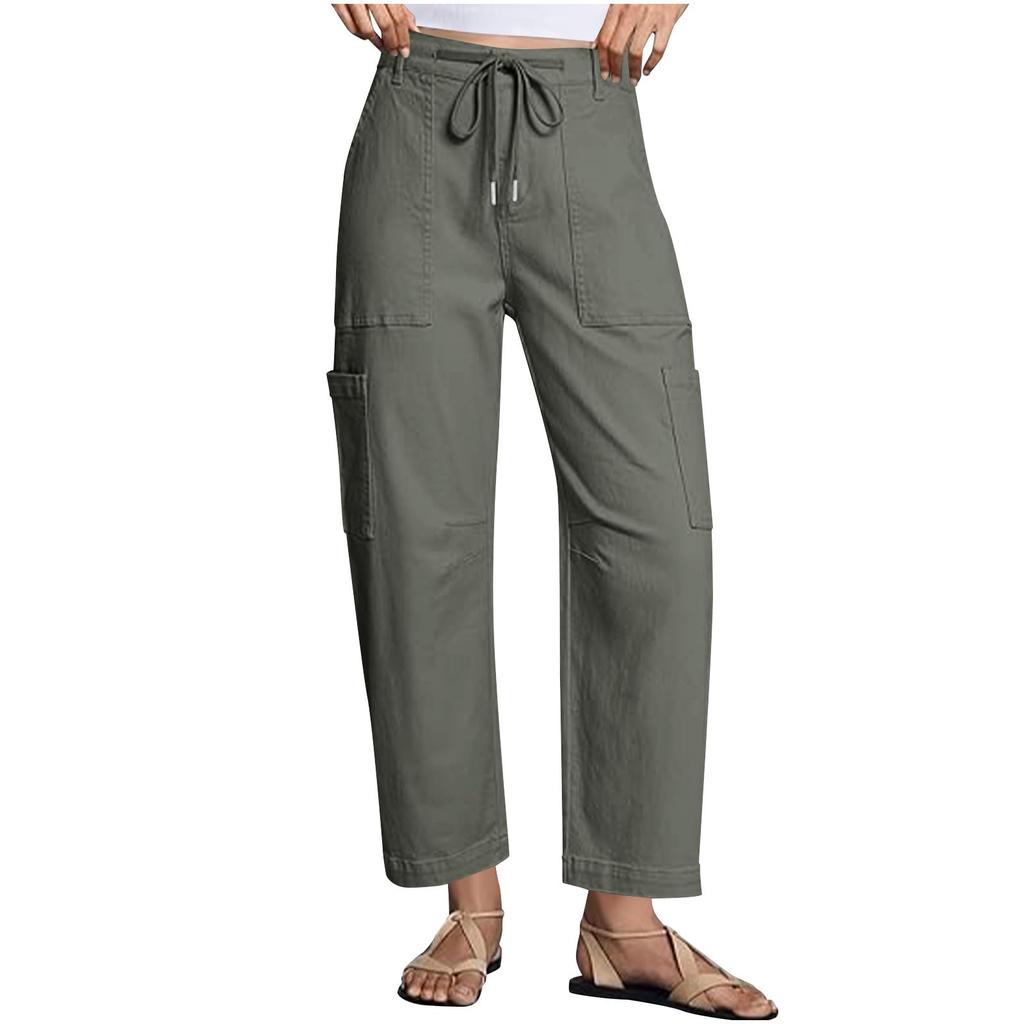 Dámske Elastické Nohavice s Vysokým Pásom Bežného Strihu Široké Dlhé Nohavice S Vreckami