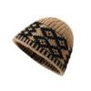 Women Retro Knitted Hat Winter Warm Rhombus Pattern Hat Big Head Sized No Brim Hat for Daily Outings Parties Dating