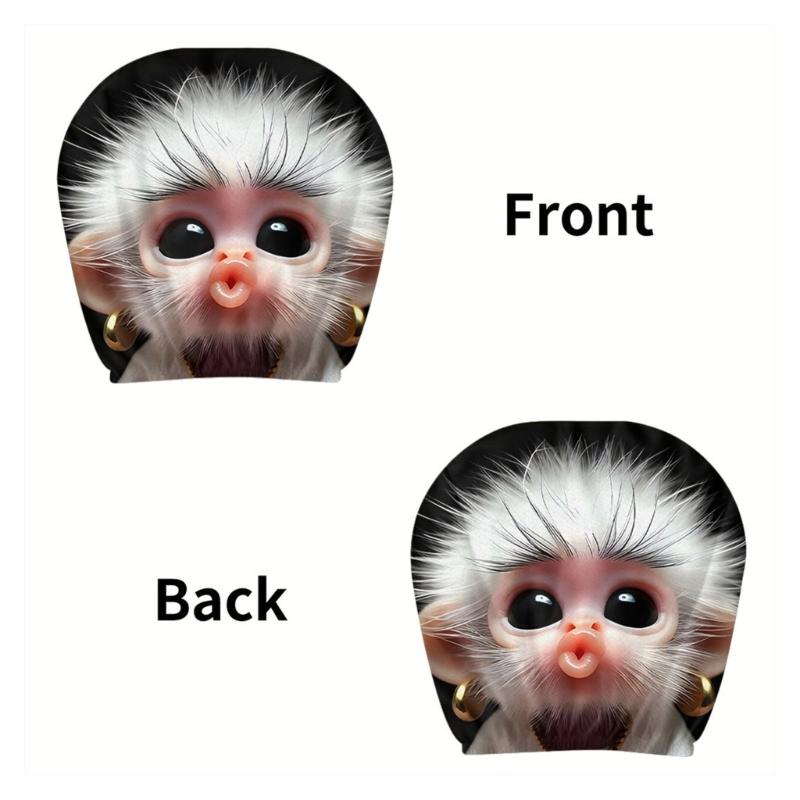 Vehicle Headrest Cover Pair, Monkey Print Polyester Car Headrest Slipcover Set for Plain Headrests During Daily Drives, Family Use, and Ride Share Use