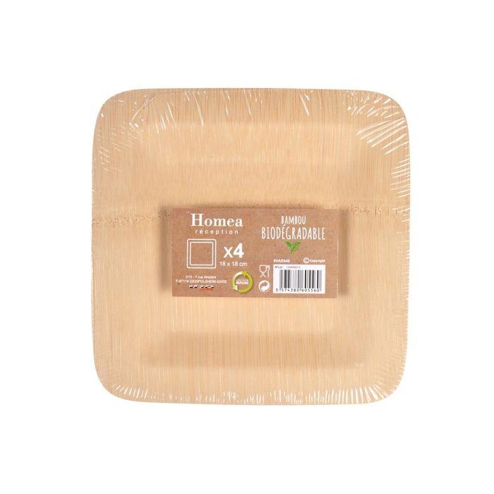 Set De 4 Assiettes a Dessert Carre En Bambou