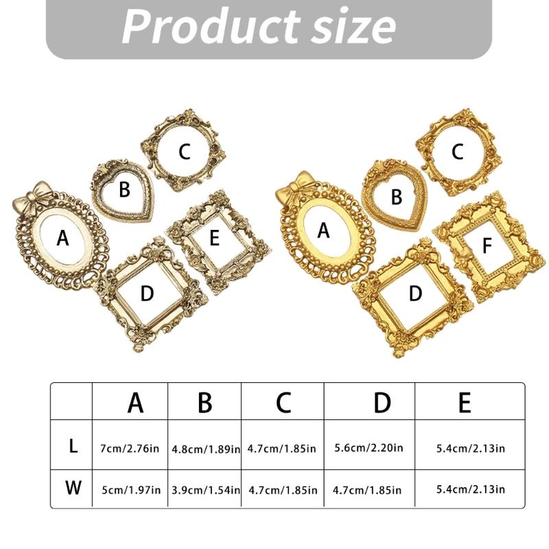 Set Of 5 Romantics Gold Resin Picture Frames with Relief Carving Pattern Suitable For Christmas Decorations
