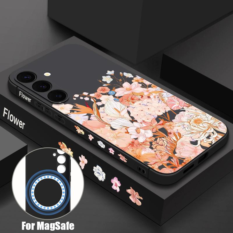 Magnetic For Magsafe Case For Samsung Galaxy S25 Utra S24 S23 Plus S22 S21 FE Hydrangea Peony Flower Pattern Soft Cover Funda Galaxy S24